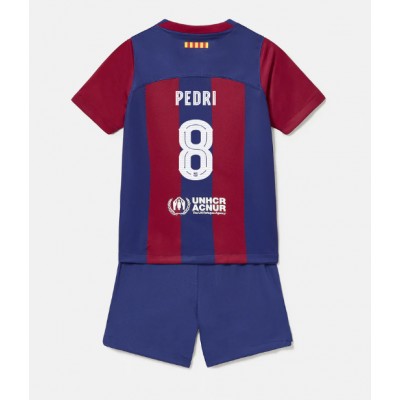 Otroški Nogometni dresi Barcelona Pedri Gonzalez #8 Domači 2023-24 Kratek Rokav (+ Kratke hlače)